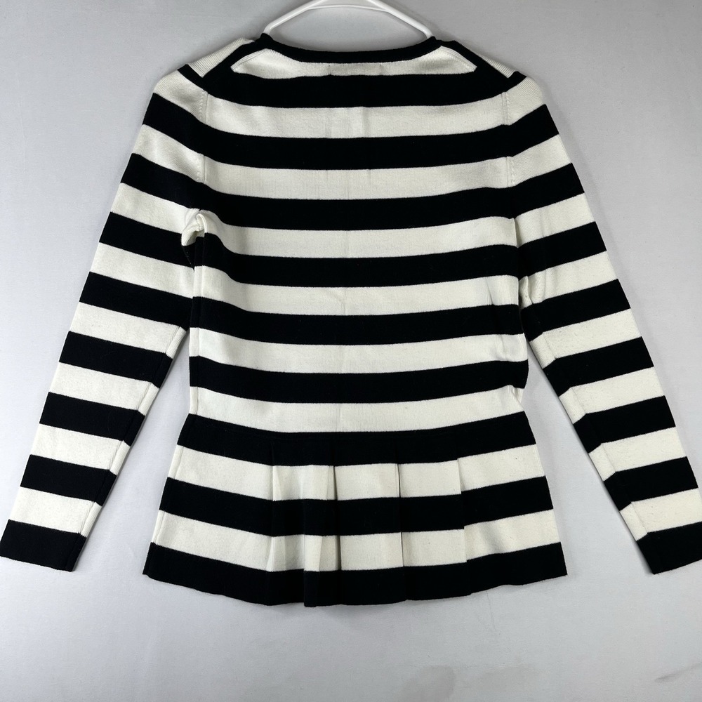 Banana Republic Women Small Black White Striped Peplum Knit Sweater Long Sleeve - Picture 2 of 16